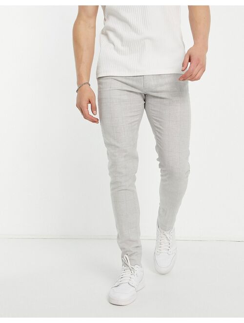 ASOS DESIGN smart linen mix super skinny pants in gray Prince of Wales check