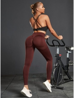 Seamless Solid Wide Waist Sports Leggings