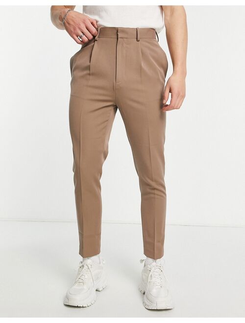 ASOS DESIGN smart tapered pants in stone