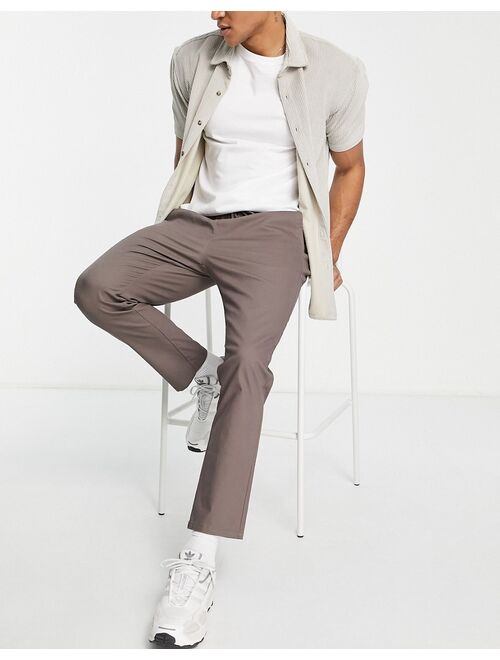 ASOS DESIGN slim chinos with elasticized waist in brown