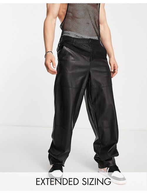 ASOS DESIGN loose fit pants in washed faux leather