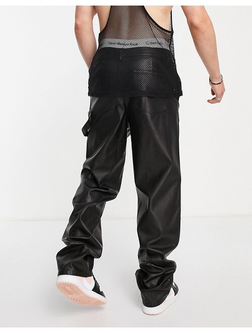 ASOS DESIGN loose fit pants in washed faux leather