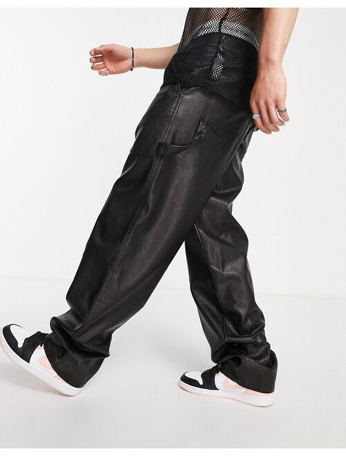 ASOS DESIGN loose fit pants in washed faux leather