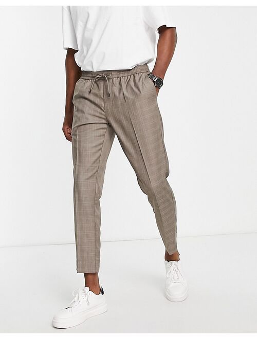 New Look slim fit smart pants in brown check