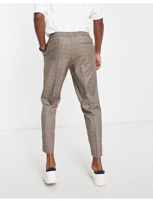 New Look slim fit smart pants in brown check