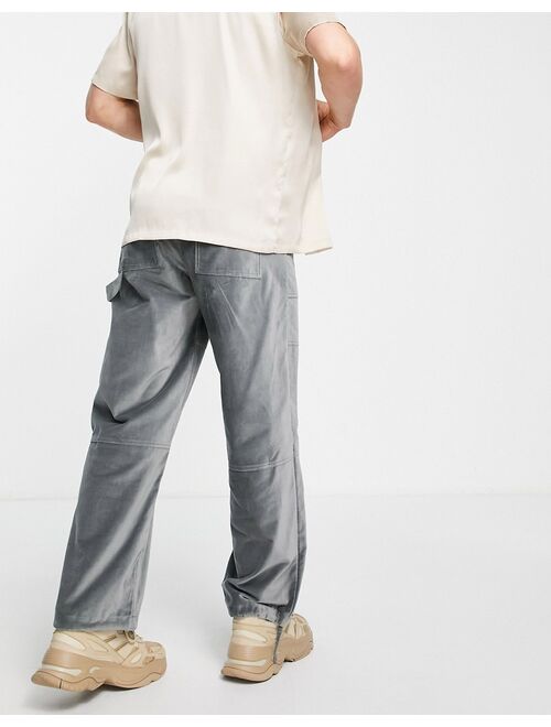 ASOS DESIGN wide fit pants in velvet look in gray