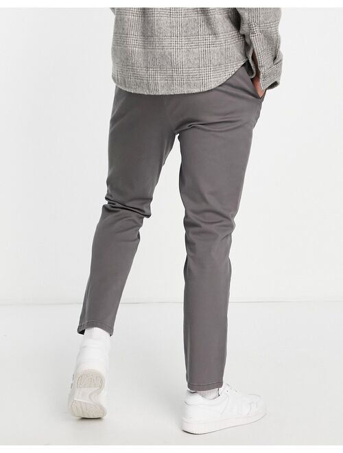 ASOS DESIGN slim chinos with elasticated waist in charcoal