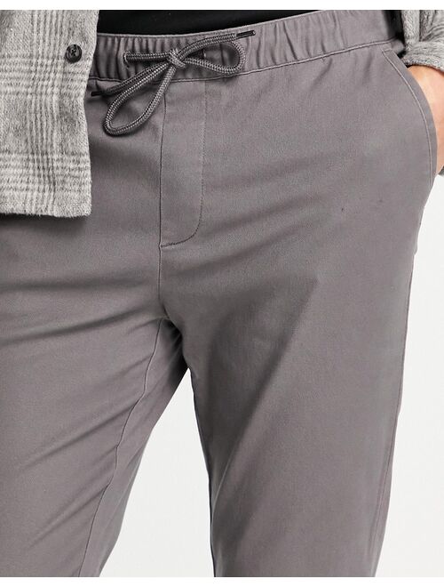 ASOS DESIGN slim chinos with elasticated waist in charcoal