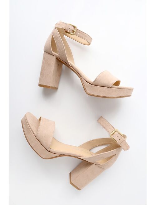 CL by Laundry Go On Light Nude Suede Platform Ankle Strap Heels