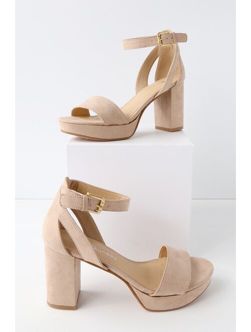 CL by Laundry Go On Light Nude Suede Platform Ankle Strap Heels