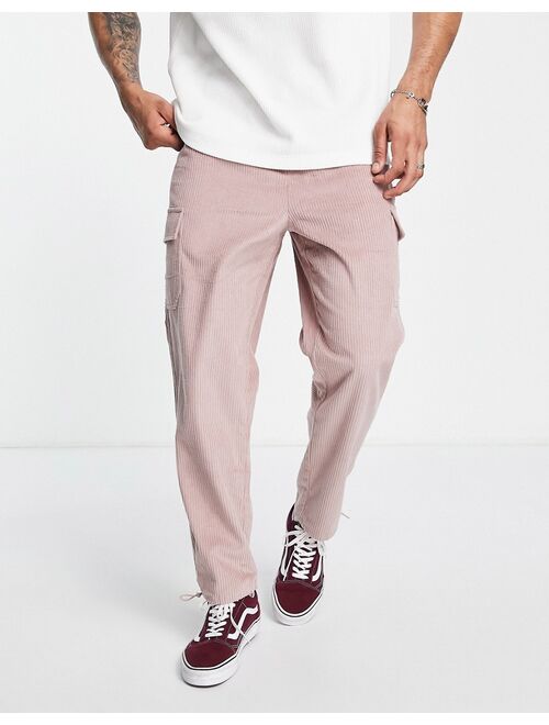 ASOS DESIGN skater fit cargo pants in cord in pink