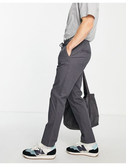 ASOS DESIGN slim chinos with elasticated waist in charcoal