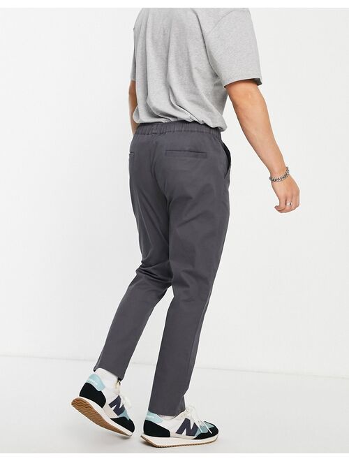 ASOS DESIGN slim chinos with elasticated waist in charcoal