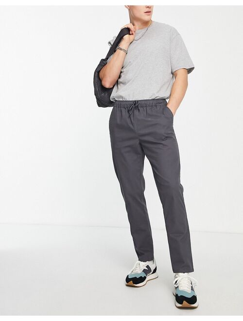 ASOS DESIGN slim chinos with elasticated waist in charcoal