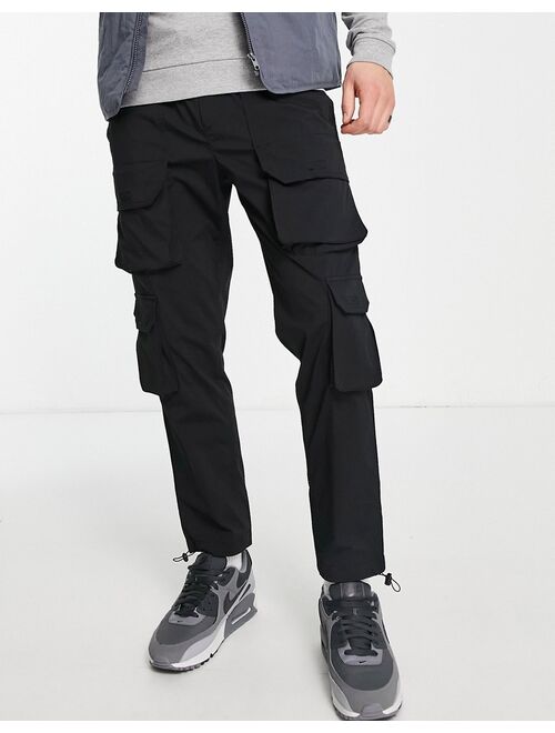 Jack & Jones Intelligence wide fit technical cargo pants in black