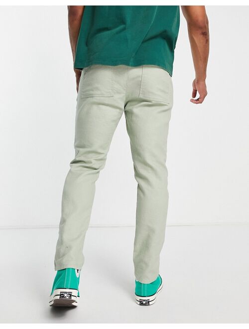 ASOS DESIGN linen mix slim pants in light khaki