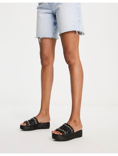 River Island raffia chain detail flatform sandals in black