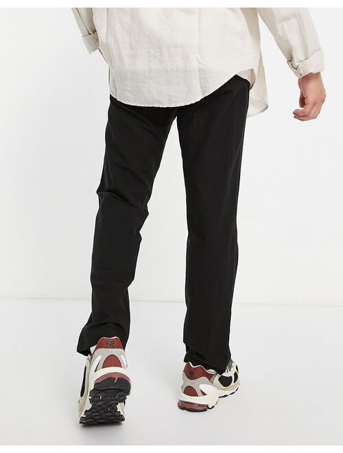 Selected Homme straight fit linen mix pants in black