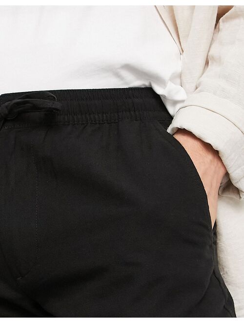 Selected Homme straight fit linen mix pants in black