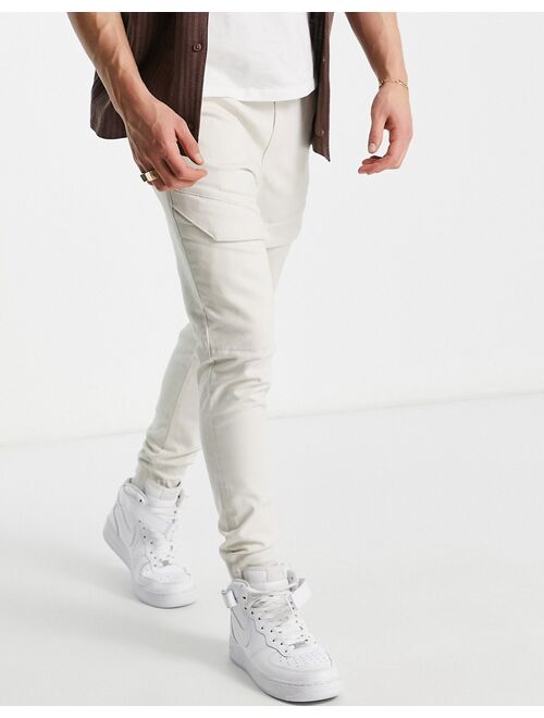 Jack & Jones Intelligence cargo pants with front pocket in ecru