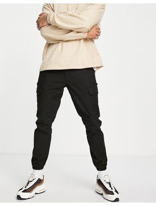 Topman skinny washed cotton cargo in black