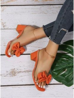 Bow Detail Chunky Heeled Mule Sandals