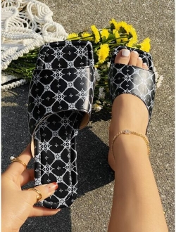 Geometric Print Slide Sandals