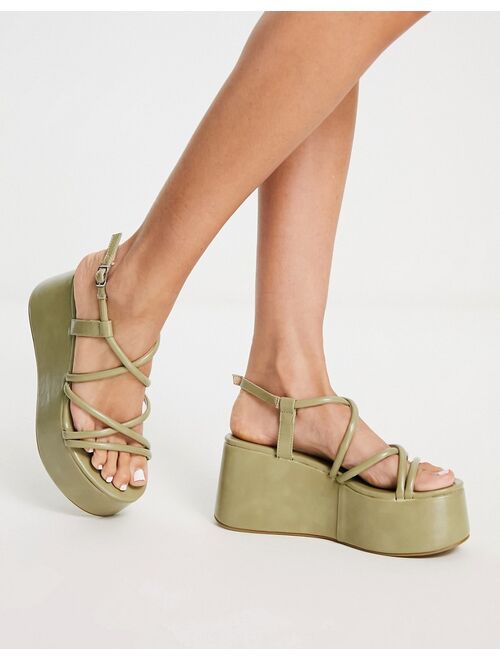 schuh Samantha chunky flatform strappy sandals in sage green