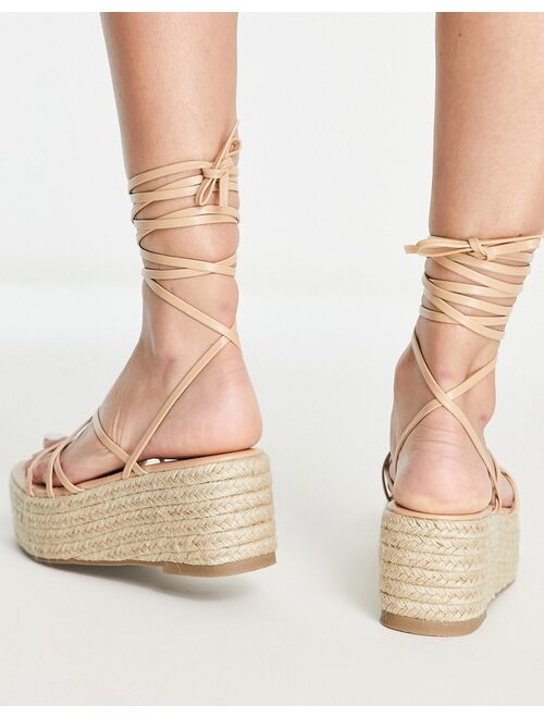 Glamorous strappy espadrille flatform in tan