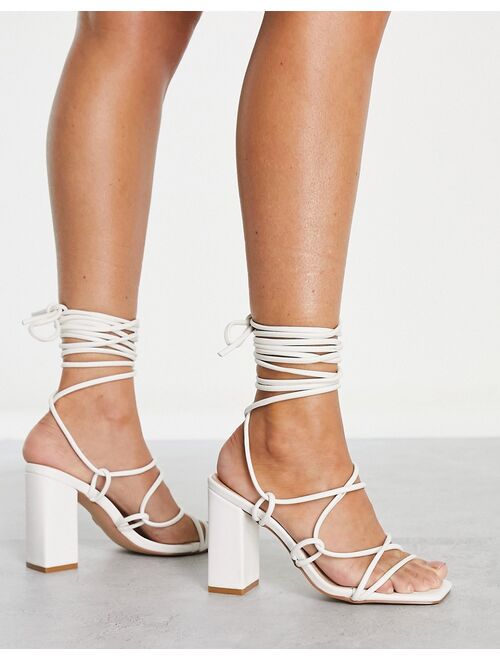 SIMMI Shoes Simmi London tie ankle block heeled sandals in white