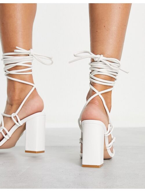 SIMMI Shoes Simmi London tie ankle block heeled sandals in white