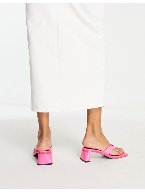 River Island toe thong block heeled mule sandals in bright pink