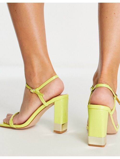 Simmi Wide Fit Simmi London Wide Fit tie ankle block heeled sandals in yellow