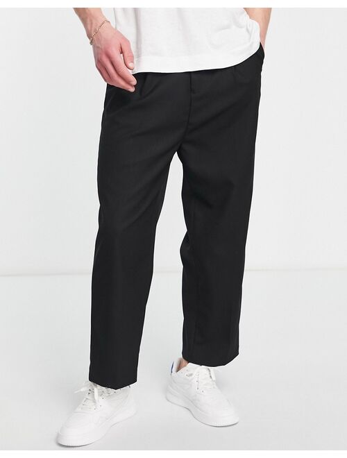 Topman wide leg crop pants in textured twill in black