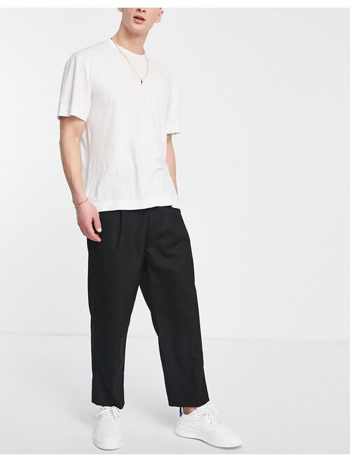 Topman wide leg crop pants in textured twill in black