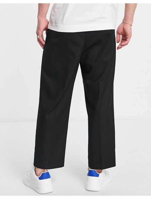 Topman wide leg crop pants in textured twill in black