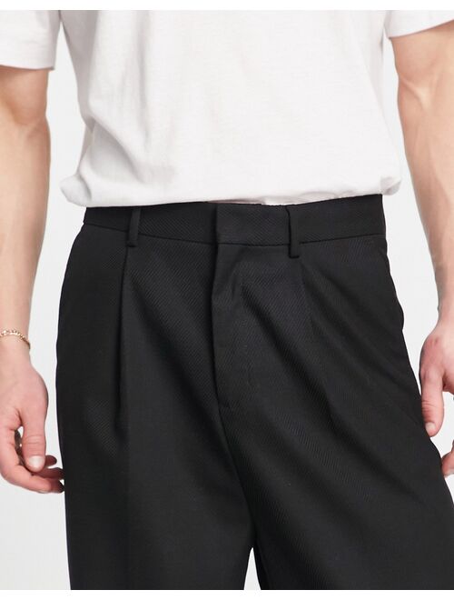 Topman wide leg crop pants in textured twill in black