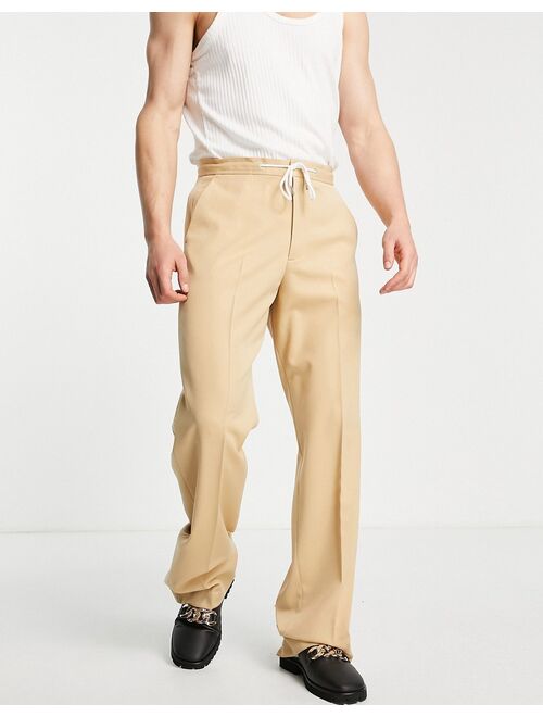 ASOS DESIGN smart wide leg pants with drawcord waist in camel