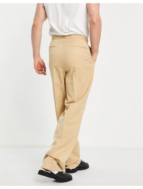 ASOS DESIGN smart wide leg pants with drawcord waist in camel