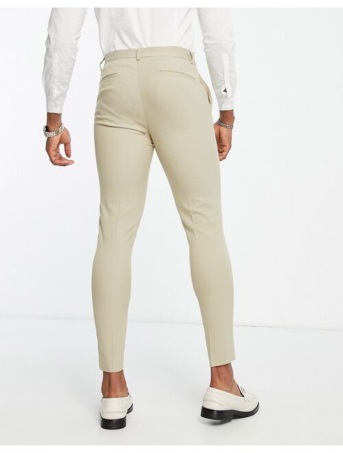 ASOS DESIGN smart super skinny pants with pin dot texture in stone