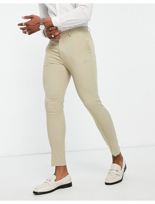 ASOS DESIGN smart super skinny pants with pin dot texture in stone