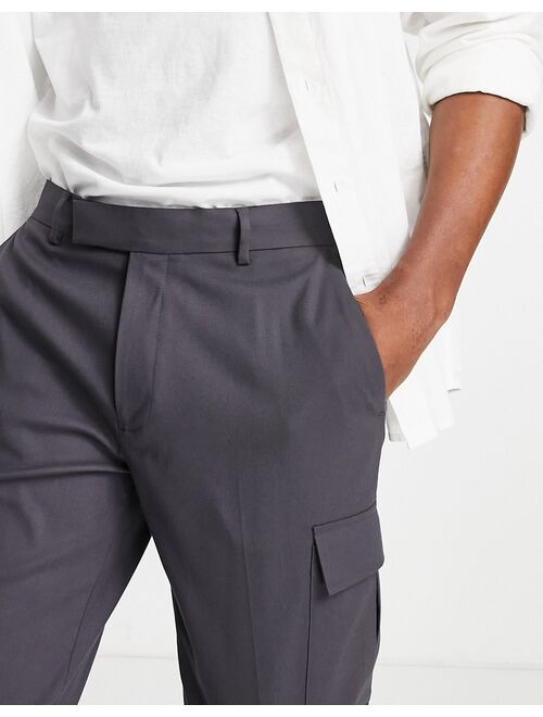 ASOS DESIGN skinny smart cargo pants in charcoal