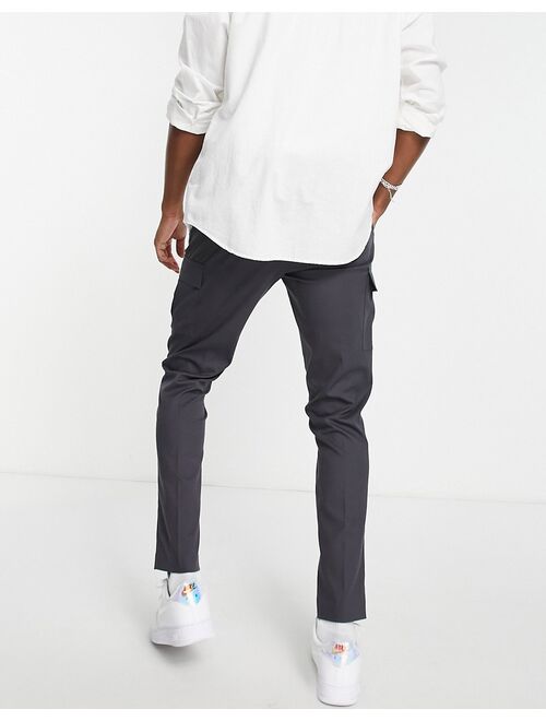 ASOS DESIGN skinny smart cargo pants in charcoal