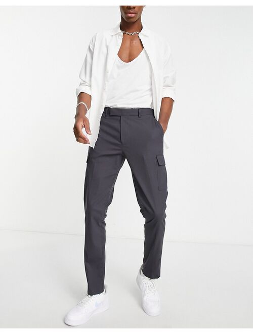 ASOS DESIGN skinny smart cargo pants in charcoal