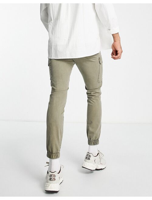 ASOS DESIGN skinny cargo cuffed pants in washed khaki