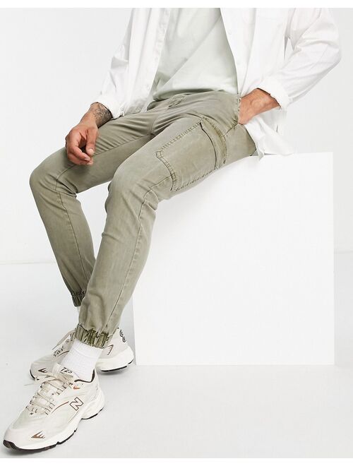 ASOS DESIGN skinny cargo cuffed pants in washed khaki