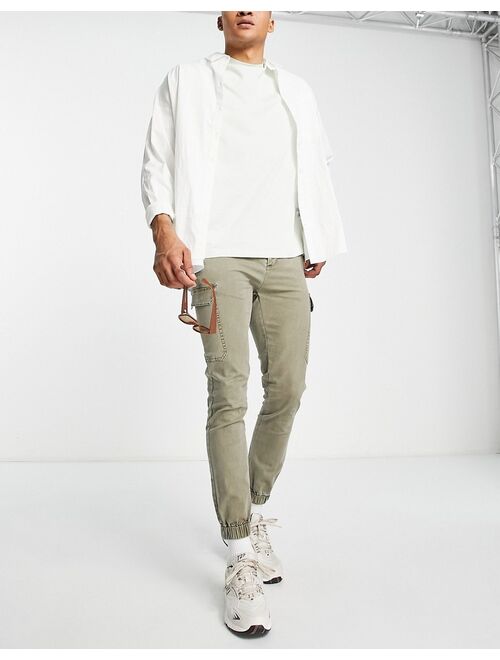 ASOS DESIGN skinny cargo cuffed pants in washed khaki