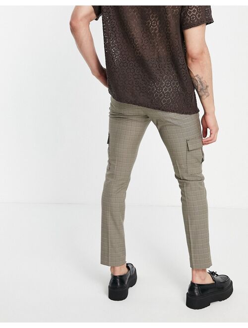 ASOS DESIGN skinny cargo smart pants in brown check