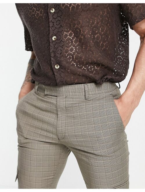 ASOS DESIGN skinny cargo smart pants in brown check