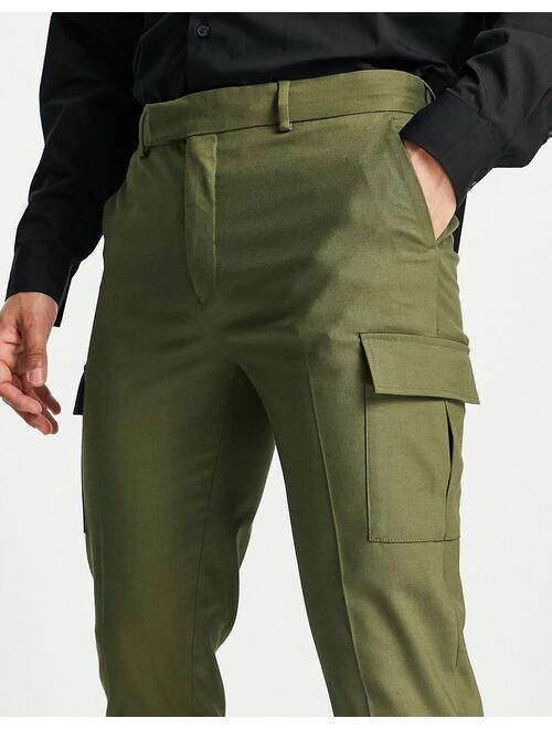 ASOS DESIGN skinny smart cargo pants in khaki